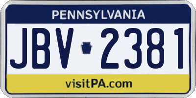 PA license plate JBV2381