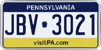 PA license plate JBV3021