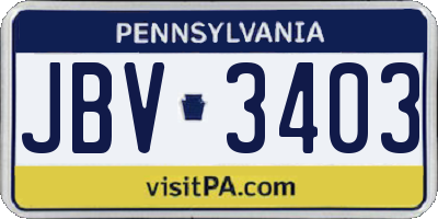 PA license plate JBV3403