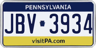 PA license plate JBV3934