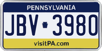 PA license plate JBV3980