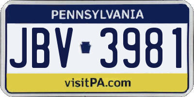PA license plate JBV3981
