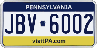 PA license plate JBV6002