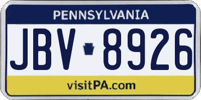 PA license plate JBV8926