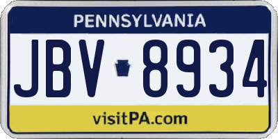 PA license plate JBV8934