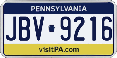 PA license plate JBV9216