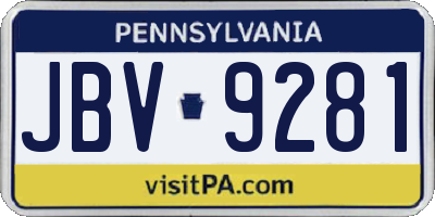 PA license plate JBV9281