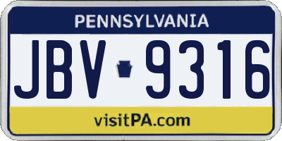 PA license plate JBV9316
