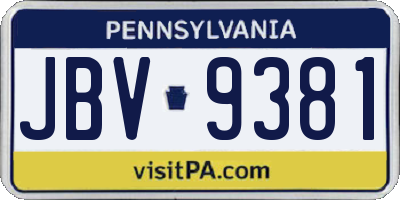 PA license plate JBV9381