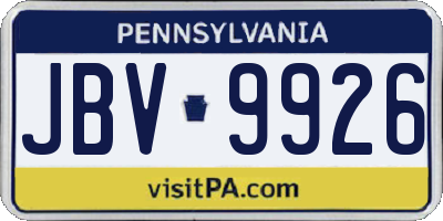 PA license plate JBV9926