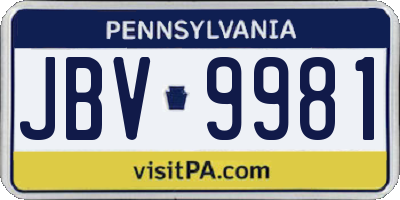 PA license plate JBV9981