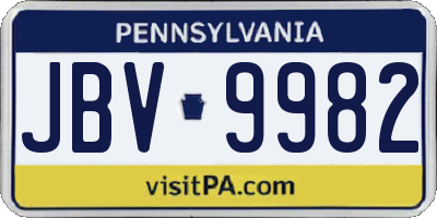 PA license plate JBV9982