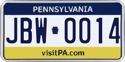 PA license plate JBW0014