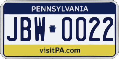 PA license plate JBW0022