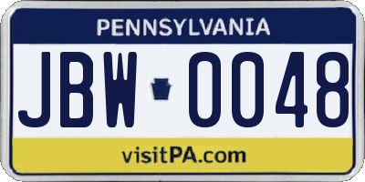 PA license plate JBW0048