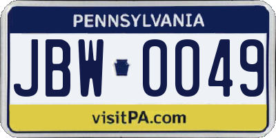 PA license plate JBW0049