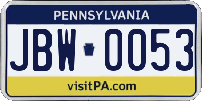 PA license plate JBW0053