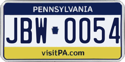 PA license plate JBW0054