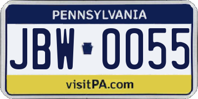 PA license plate JBW0055