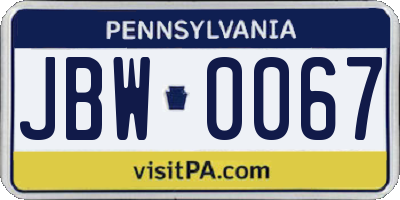 PA license plate JBW0067
