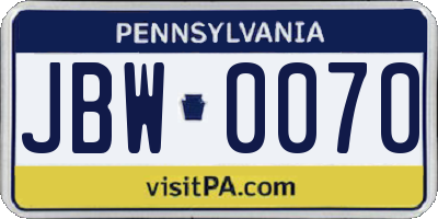 PA license plate JBW0070