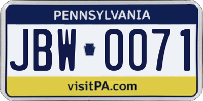 PA license plate JBW0071