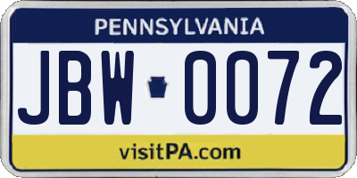 PA license plate JBW0072