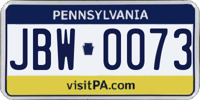 PA license plate JBW0073