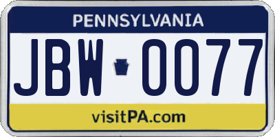 PA license plate JBW0077