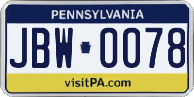 PA license plate JBW0078
