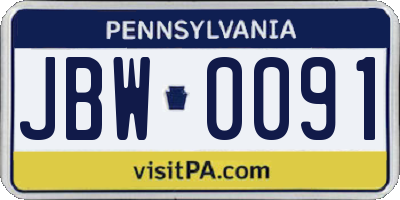 PA license plate JBW0091