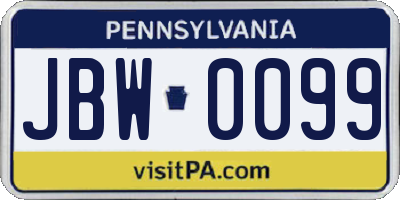 PA license plate JBW0099