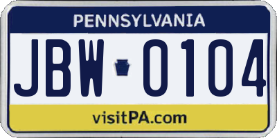 PA license plate JBW0104