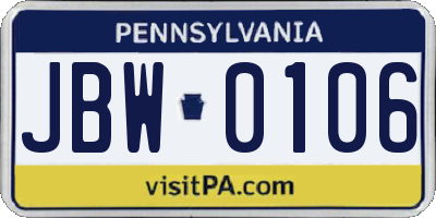 PA license plate JBW0106