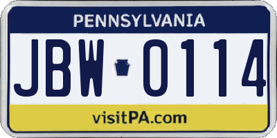 PA license plate JBW0114