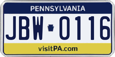 PA license plate JBW0116