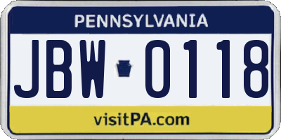 PA license plate JBW0118