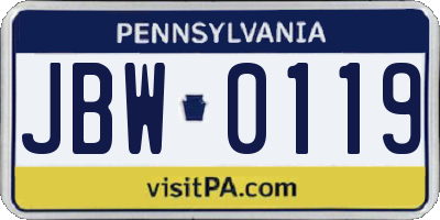PA license plate JBW0119