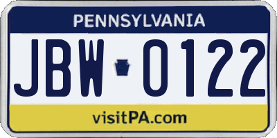 PA license plate JBW0122