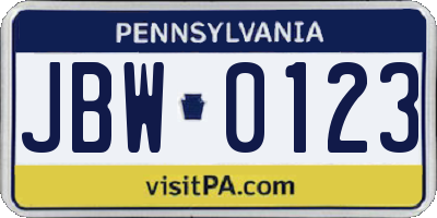 PA license plate JBW0123