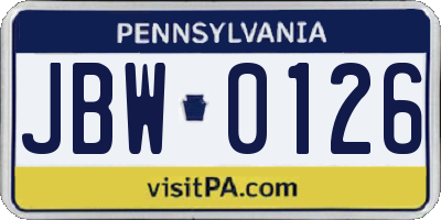 PA license plate JBW0126