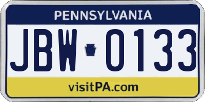 PA license plate JBW0133