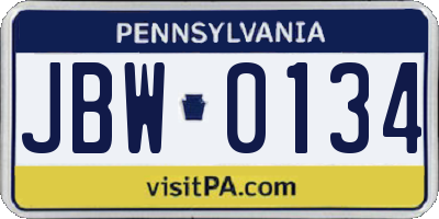 PA license plate JBW0134
