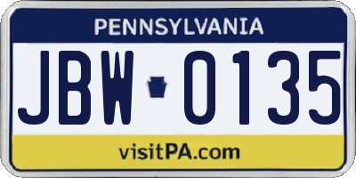 PA license plate JBW0135