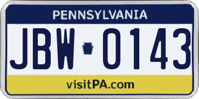 PA license plate JBW0143