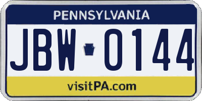 PA license plate JBW0144