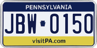 PA license plate JBW0150