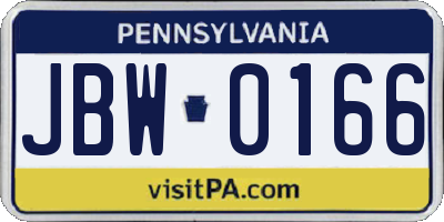 PA license plate JBW0166