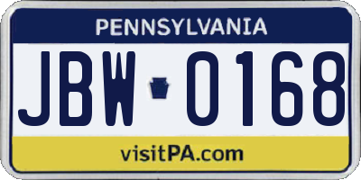 PA license plate JBW0168