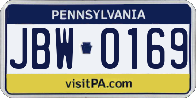 PA license plate JBW0169